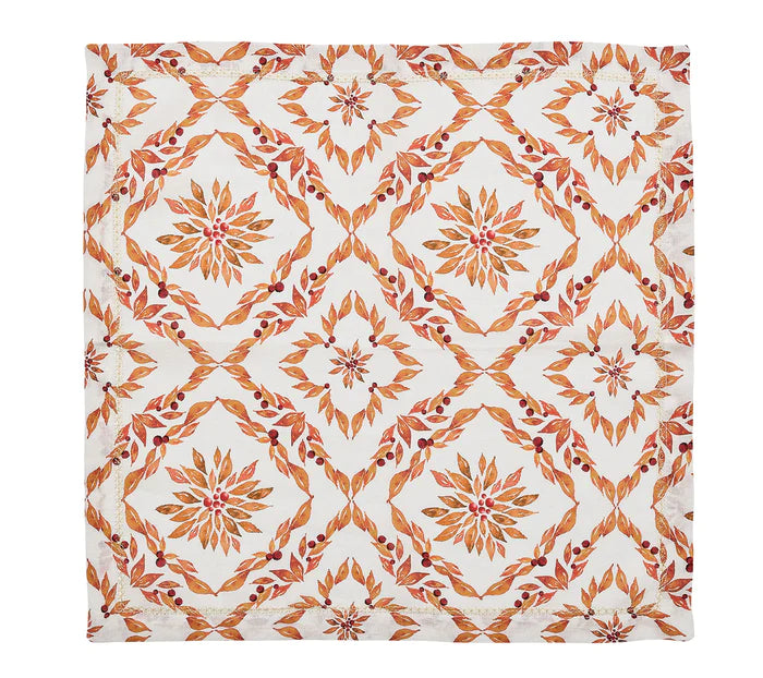 Kim Seybert Laurel Napkin in White & Brown, Set of 4