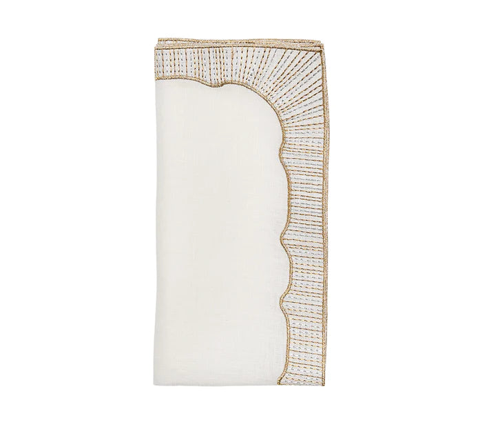 Kim Seybert Frame Napkin in White, Gold & Silver, Set of 4