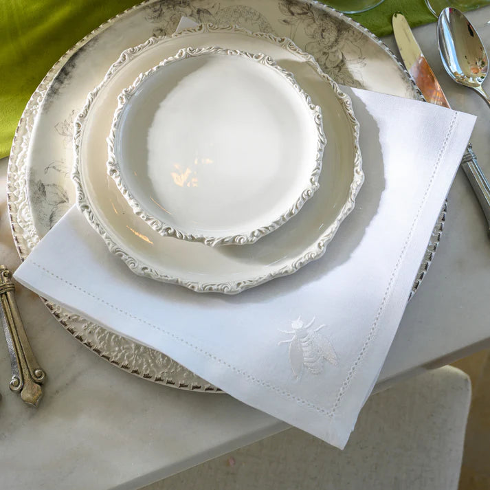 Hemstitch Bee on Italian Linen Large Napkin, Set of 4