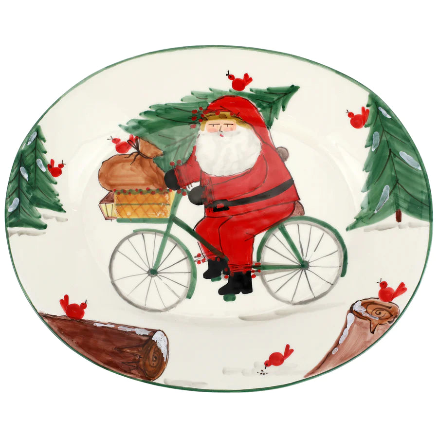 Old St. Nick Large Oval Platter with Bicycle