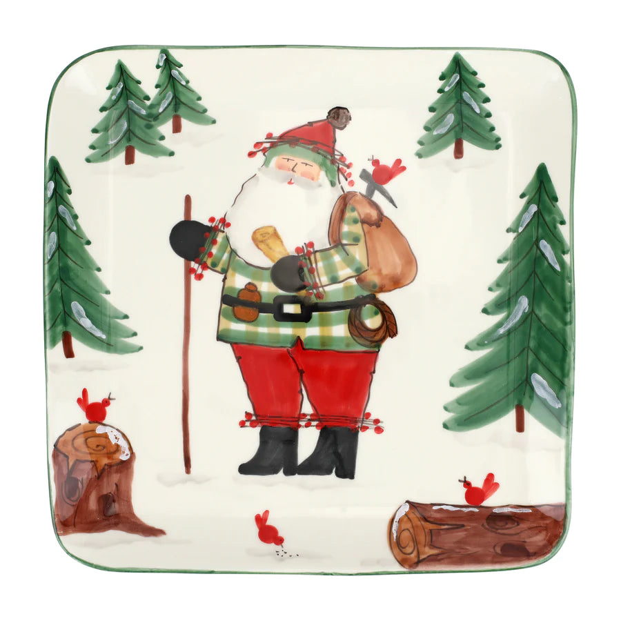 Old St. Nick Large Square Platter With Hiker