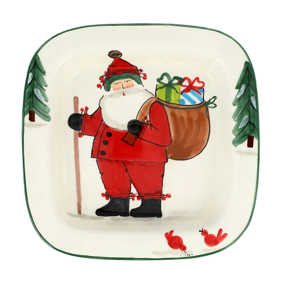 Old St. Nick Small Rimmed Square Platter with Gifts