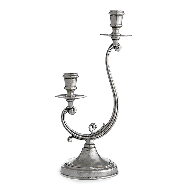 Vintage Pewter Medium 2-Arm Candleholder