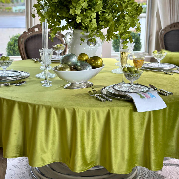 Round Green Velvet Tablecloth, 90"