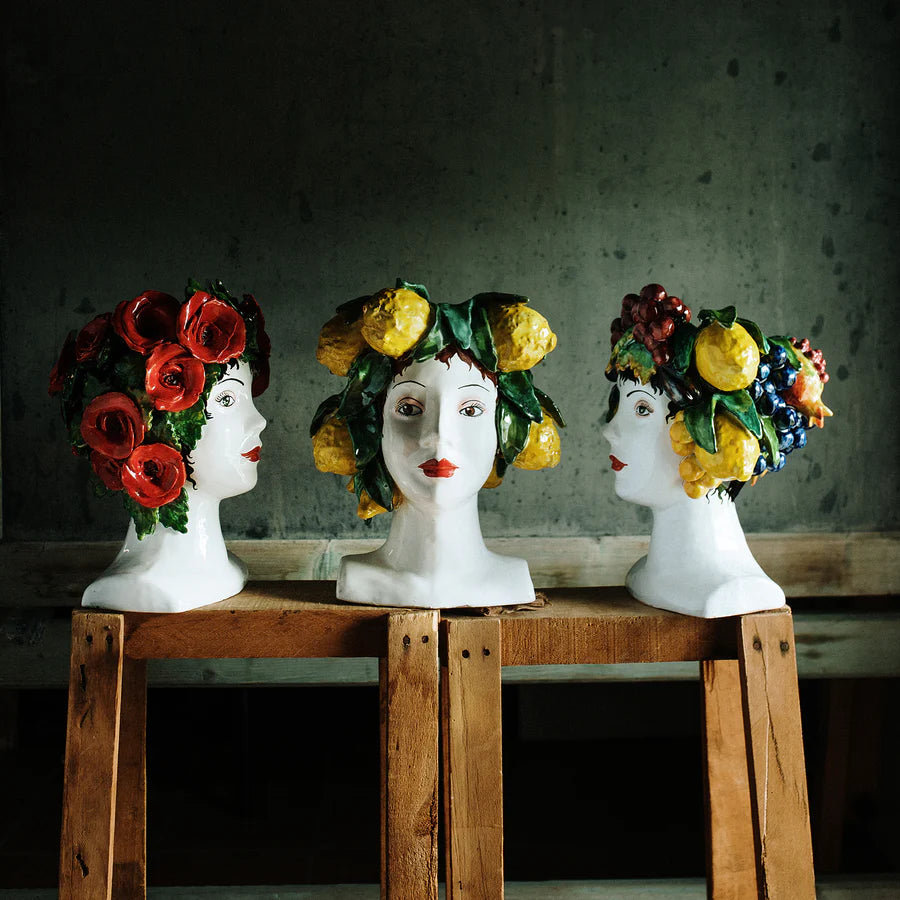 Vietri Sicilian Heads Poppies Head