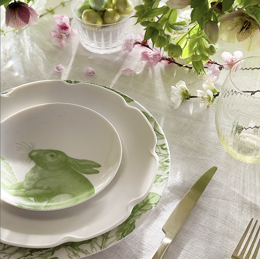 Green Bunnies Small Plates, Set of 4 Asst