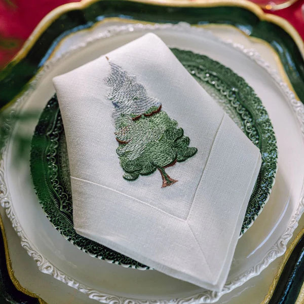 Snowy Pine Large Linen Napkin