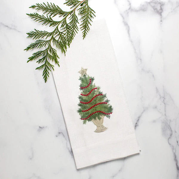 Christmas Tree with Trim Linen Towel, Set of 2