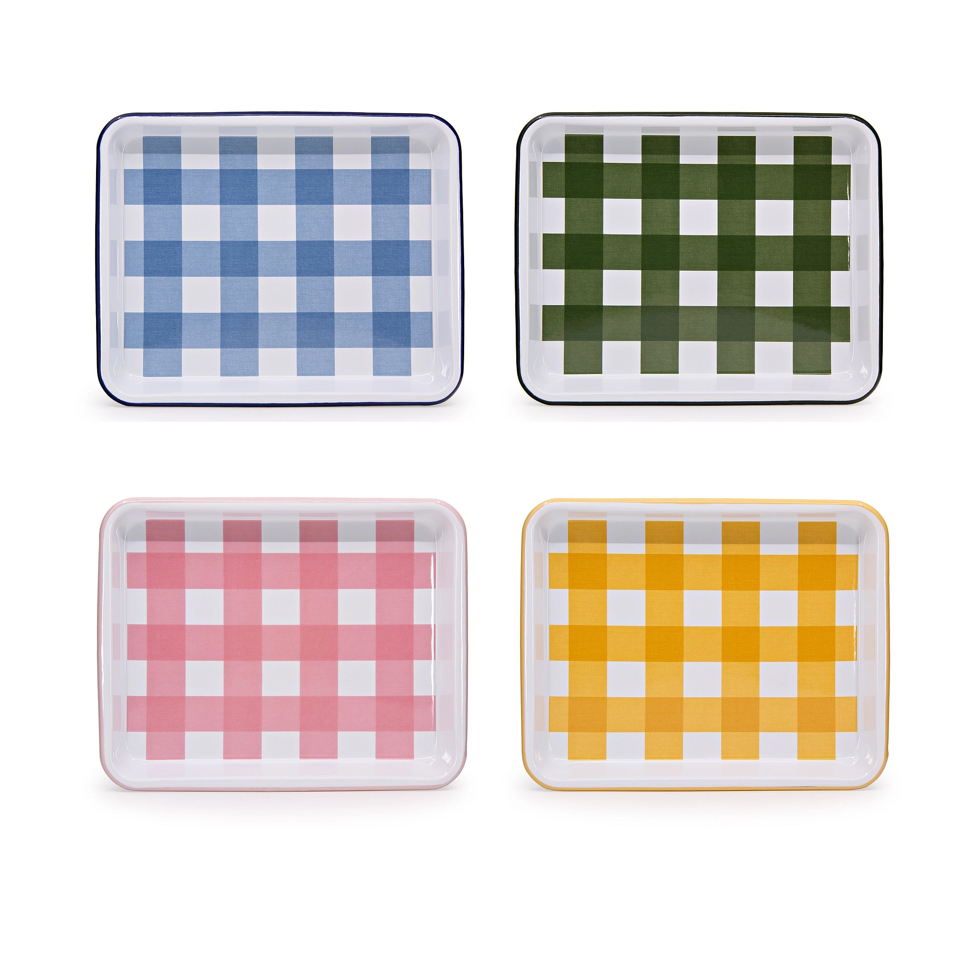 Gingham Enamelware Small Rectangle Tray, Set of 2 (More colors)