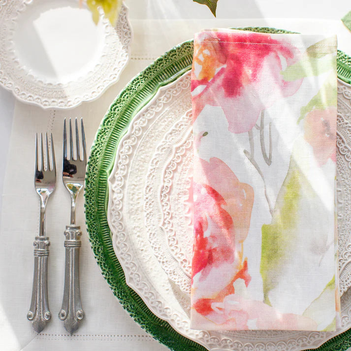 Floral Watercolor Large Linen Napkin, Set of 4