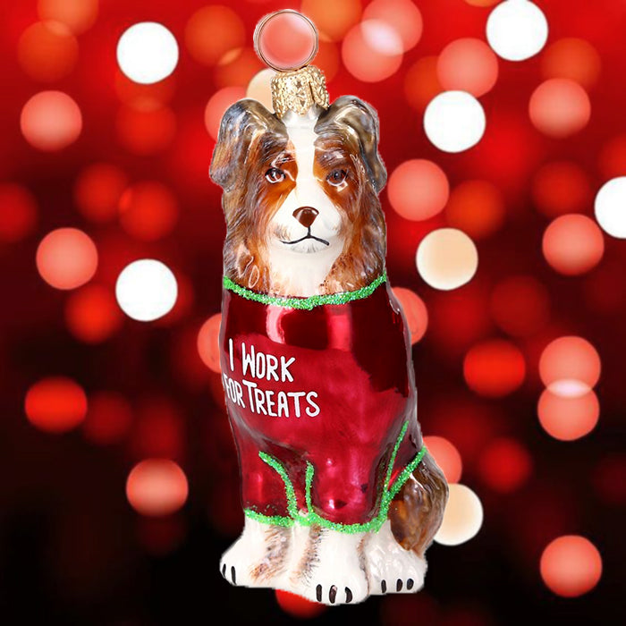 Australian Shepherd "I Work for Treats T Shirt" Christmas Ornament
