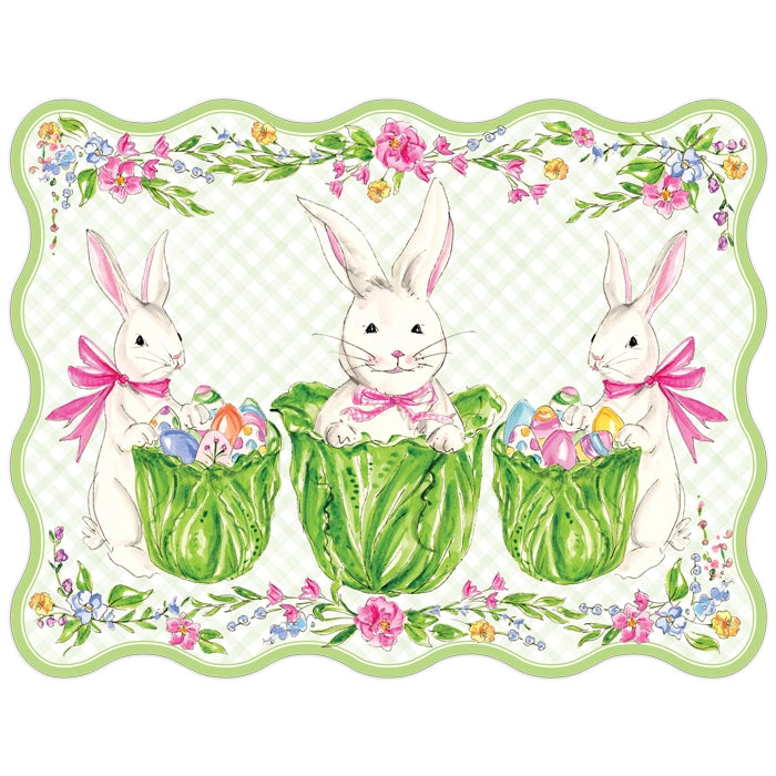 Bunny Trio with Cabbage Baskets Posh Die-Cut Placemat