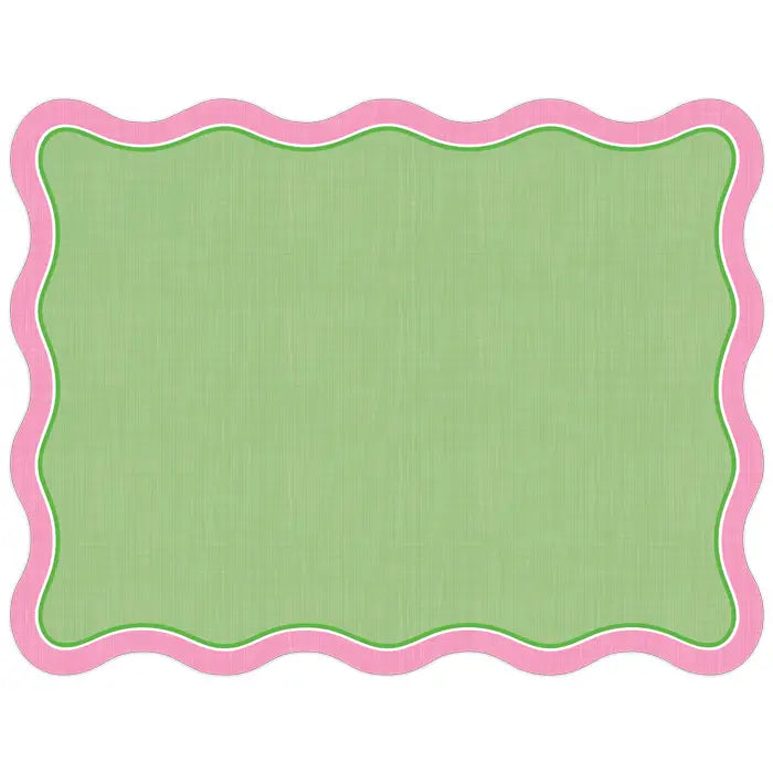 Green Linen with Pink Border Posh Die-Cut Placemat