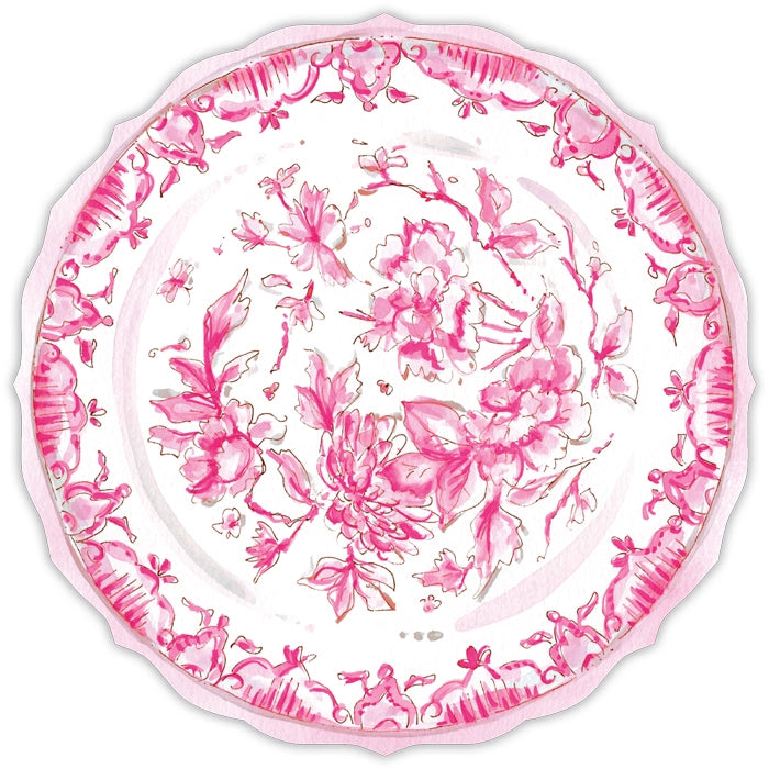 Handpainted Pink Chinoiserie Plate Posh Die-Cut Placemat, Paper