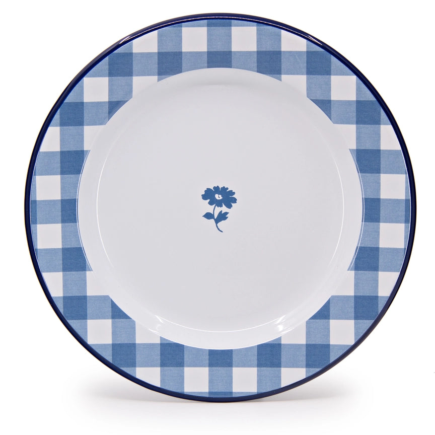 Blue Gingham Enamelware Dinner Plate, Set of 4