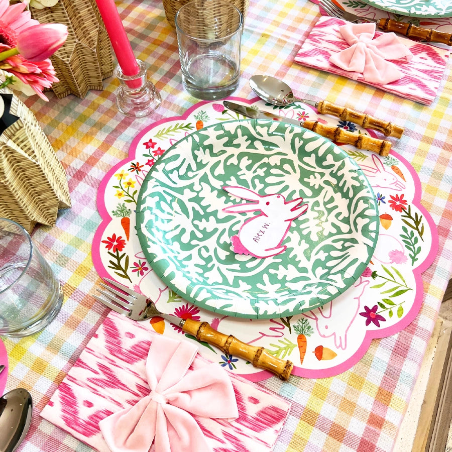 Herend Bunny Scalloped Round Paper Placemats, Set of 24