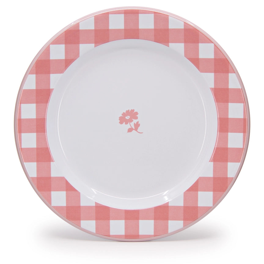 Pink Gingham Enamelware Dinner Plate, Set of 4