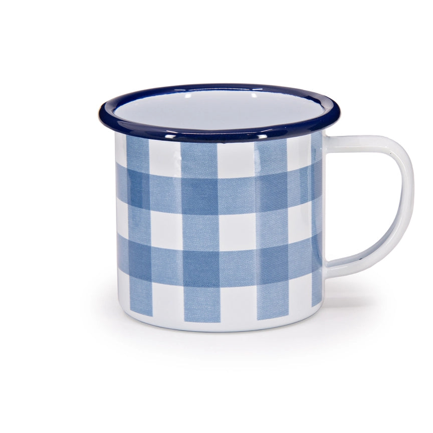 Gingham Enamelware Mugs, Set of 4