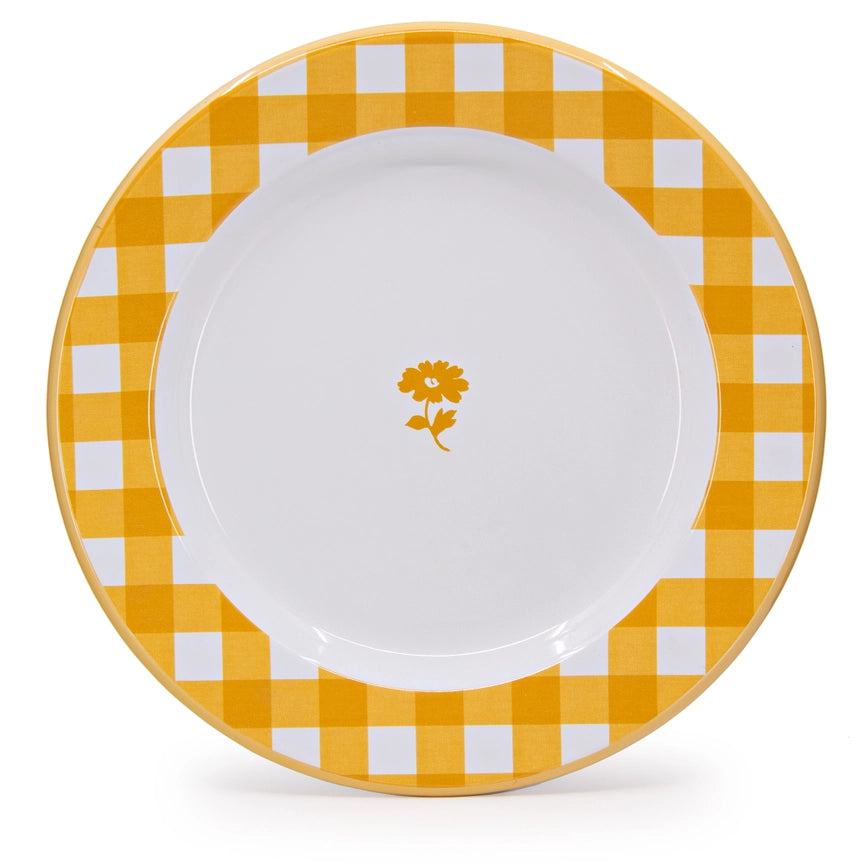 Yellow Gingham Enamelware Dinner Plate, Set of 4
