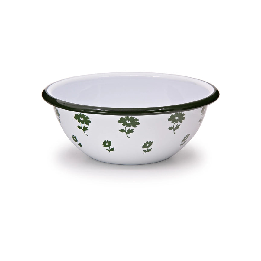 Forest Green Flower Enamelware Cereal Bowl, Set of 4