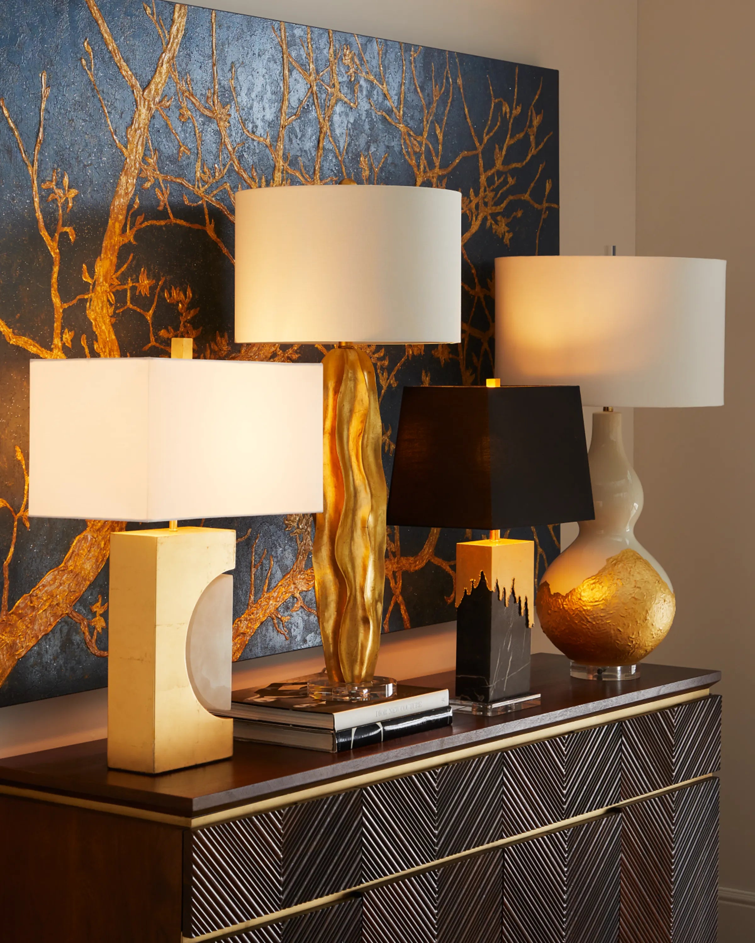 Stanton Wave Gold Leaf Buffet Lamp, 37"