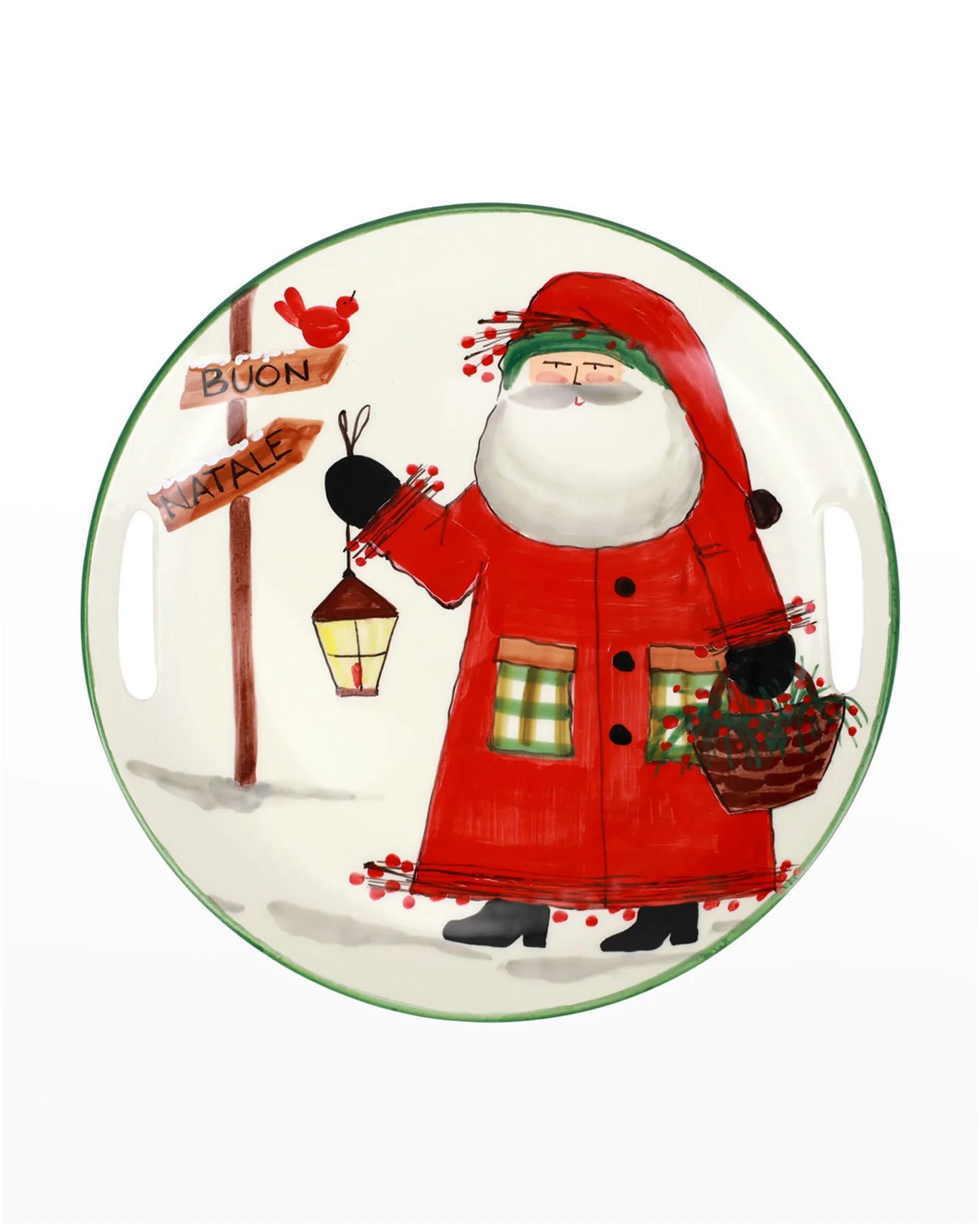 Old St. Nick Handled Round Tray with Lantern