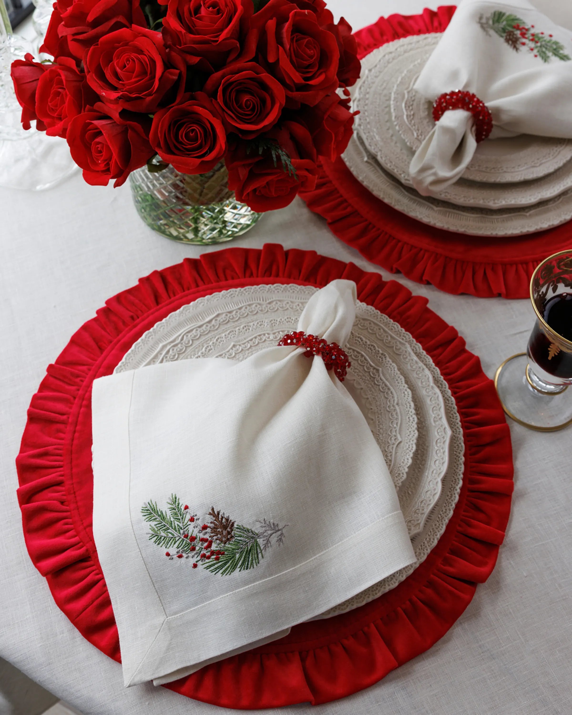 Round Ruffle Velvet Placemats, Set of 4