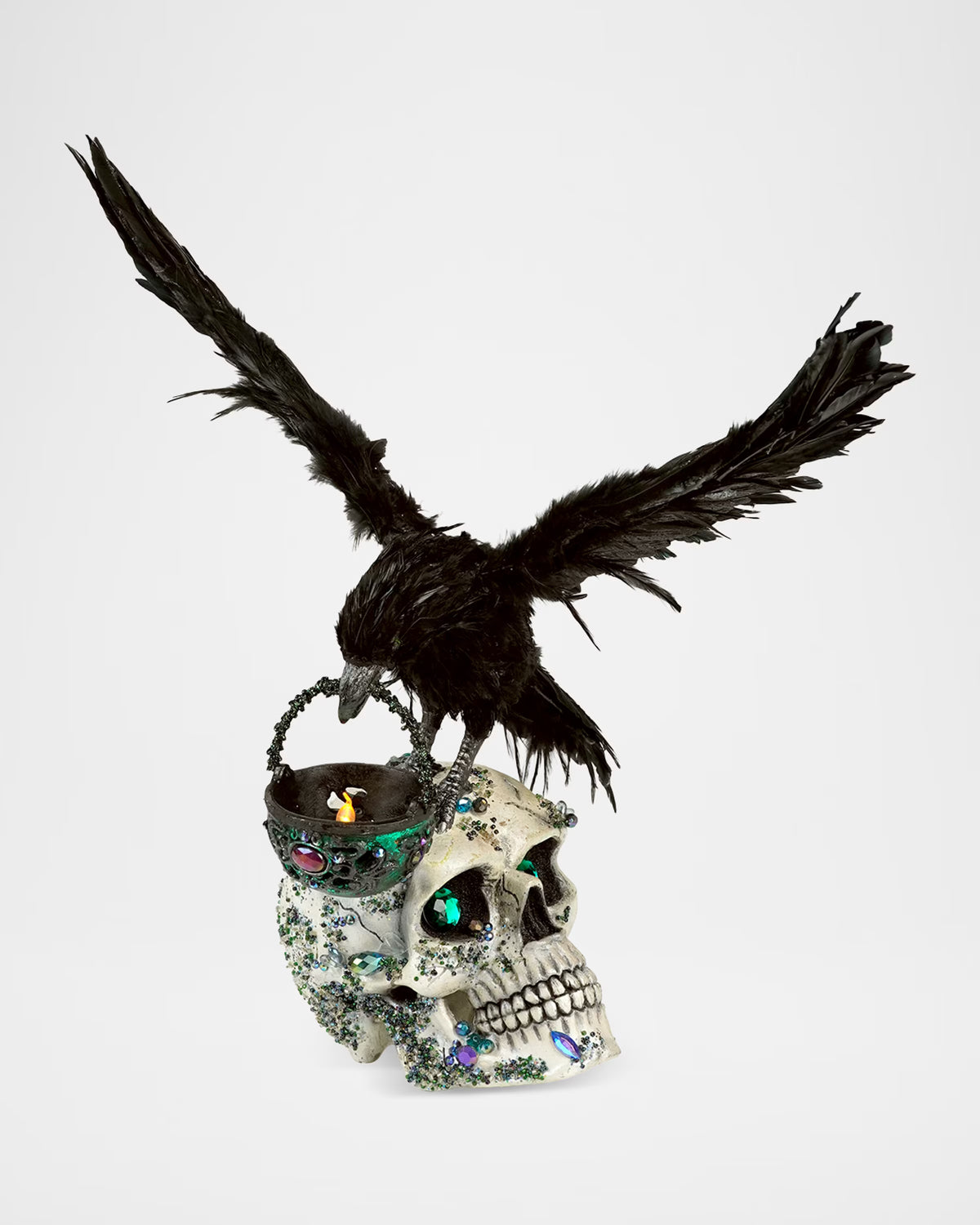 Enchanted Emerald Widow Watchful Crow With Tea Light Lantern
