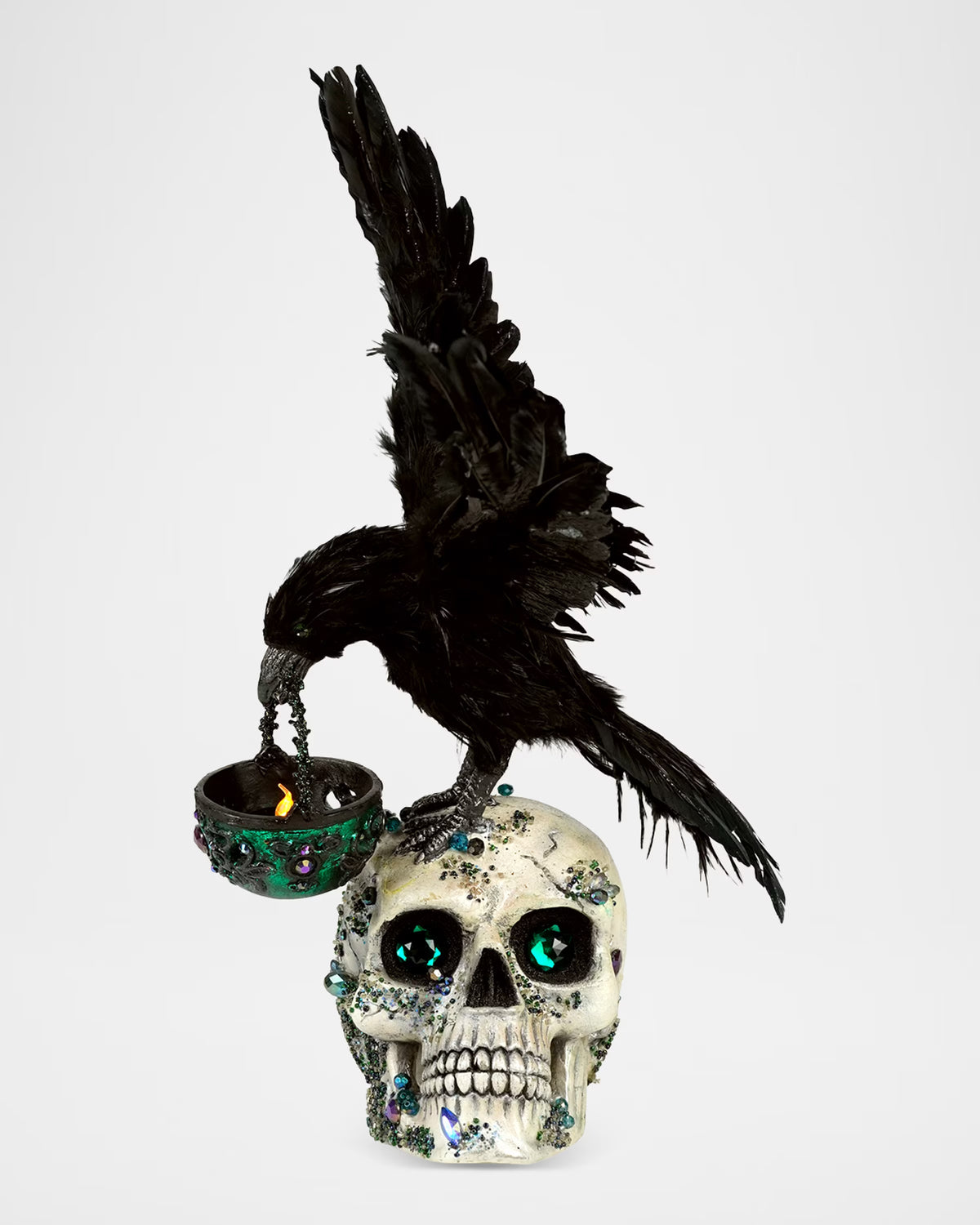 Enchanted Emerald Widow Watchful Crow With Tea Light Lantern