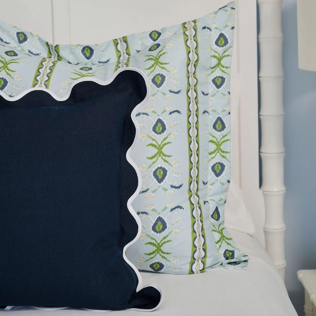 Navy Charlotte Scalloped Linen Pillow