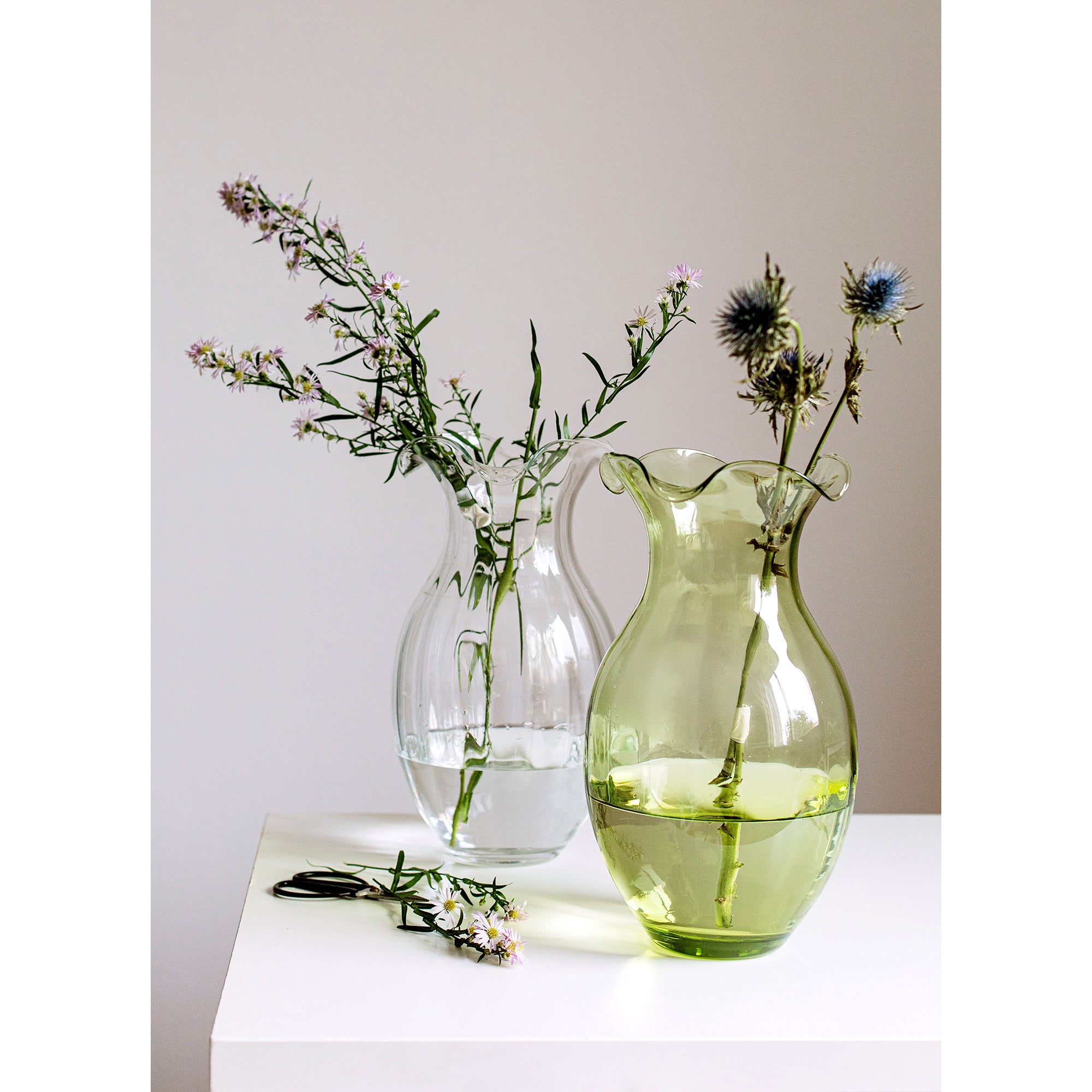 Hibiscus Glass Green Vertical Fluted Small Vase