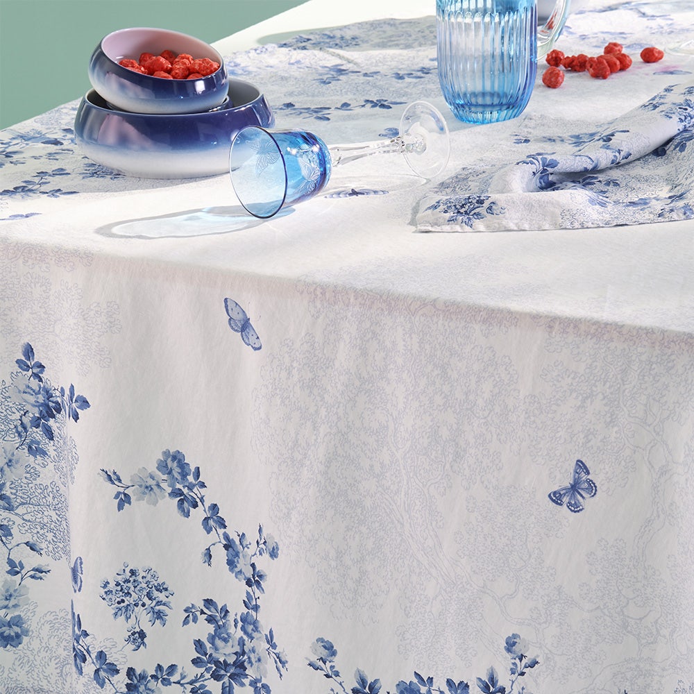 Voliere Bleu Tablecloth, 100% Linen