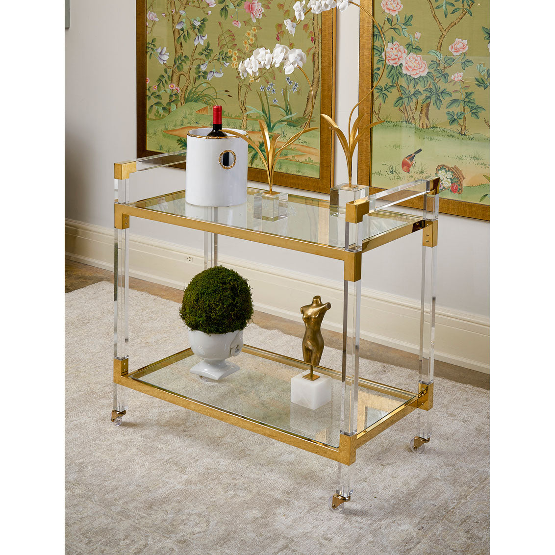 Chelsea House Acrylic Bar Cart - Brass