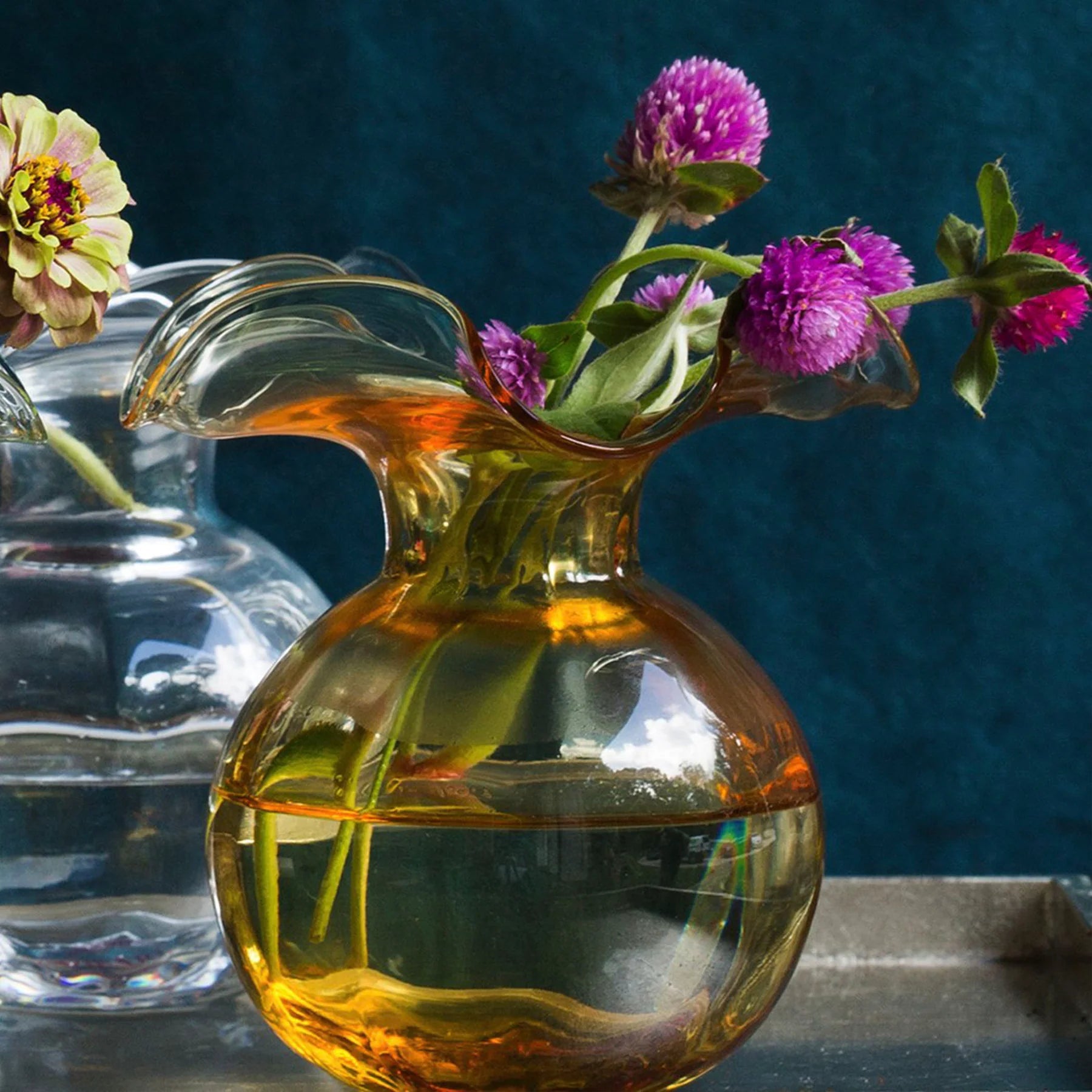 Vietri Hibiscus Glass Amber Bud Vase