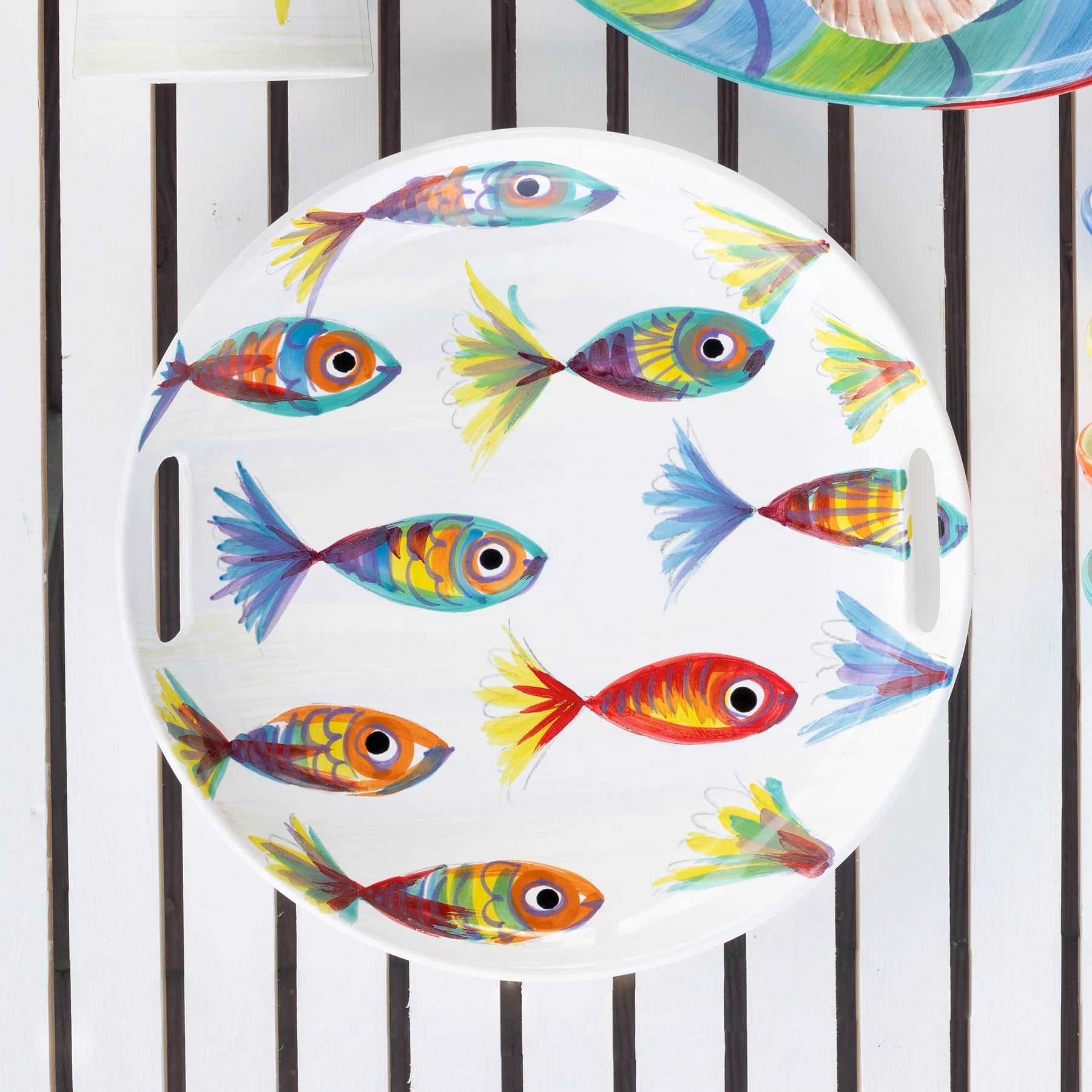 Vietri Pesci Colorati Handled Round Tray
