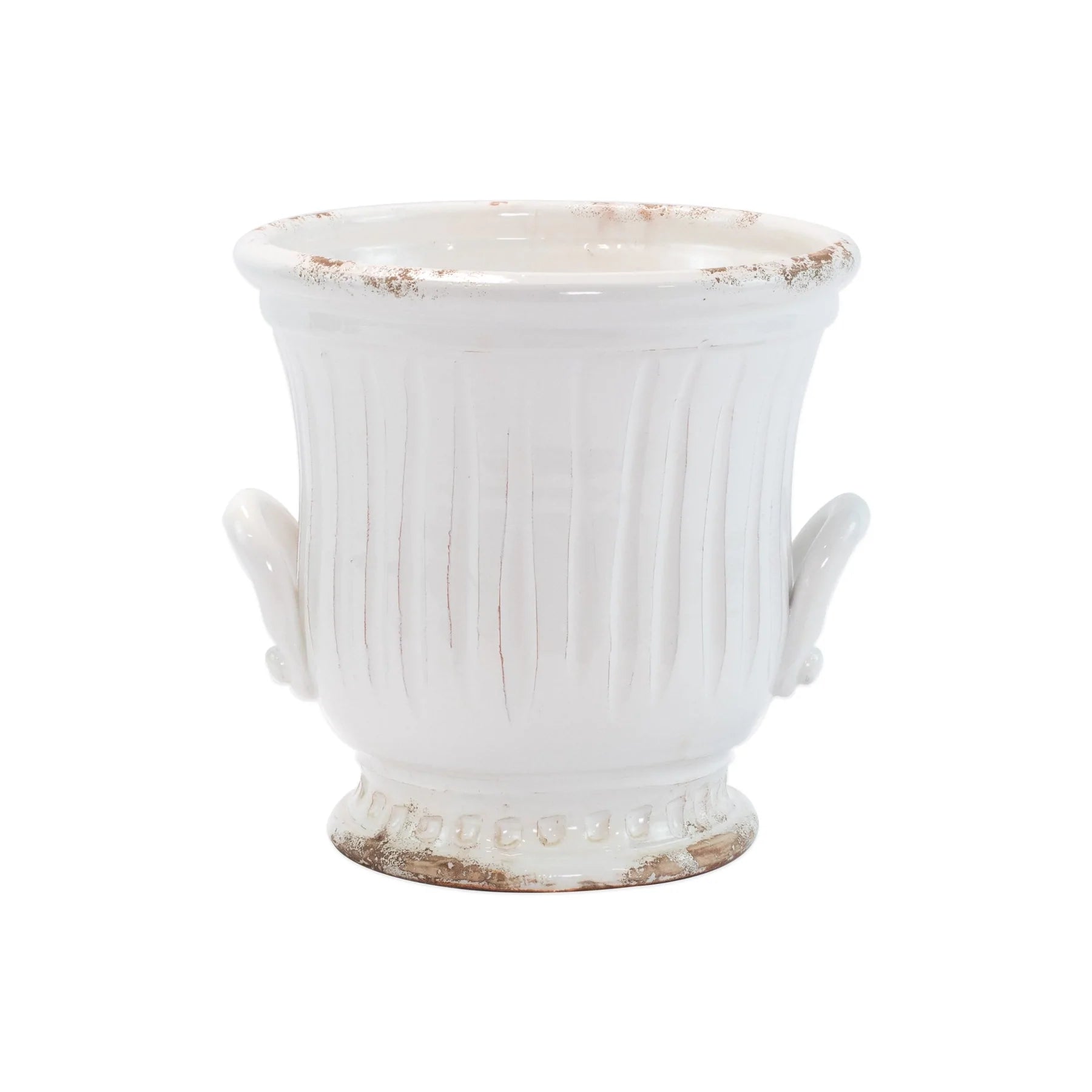 Vietri Rustic Garden White Med Handled Cachepot