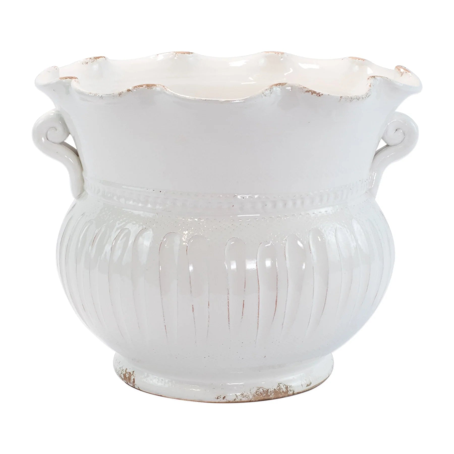 Vietri Rustic Garden White Large Scallop Planter