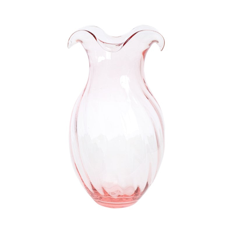 Hibiscus Glass Pink Vertical Fluted Small Vase