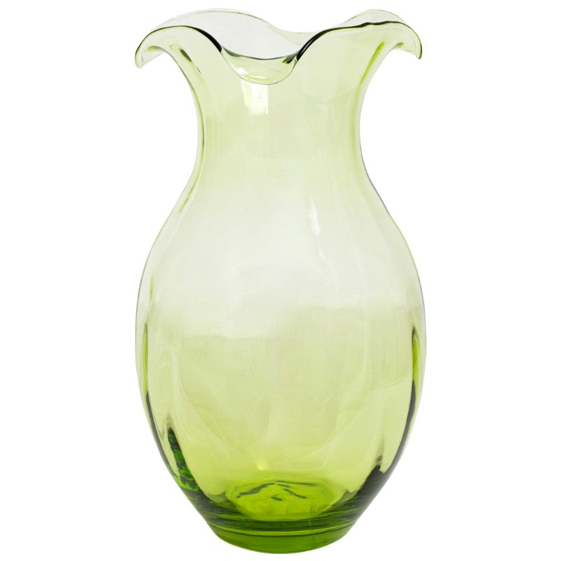 Hibiscus Glass Green Vertical Fluted Large Vase, New!