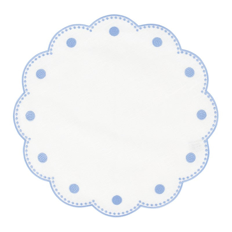 Tessuti White Round Placemats with Cornflower Blue Dots - Set of 4
