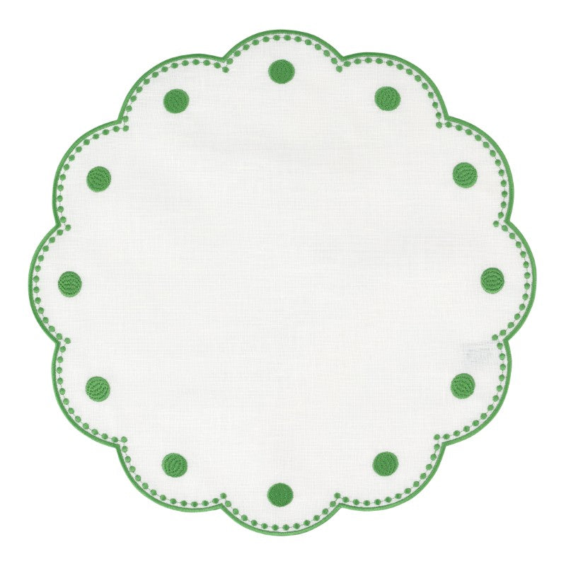 Tessuti White Round Placemats with Sage Green Dots, Set of 4