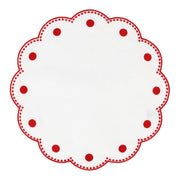 Tessuti White Round Placemats with Red Dots, Set of 4