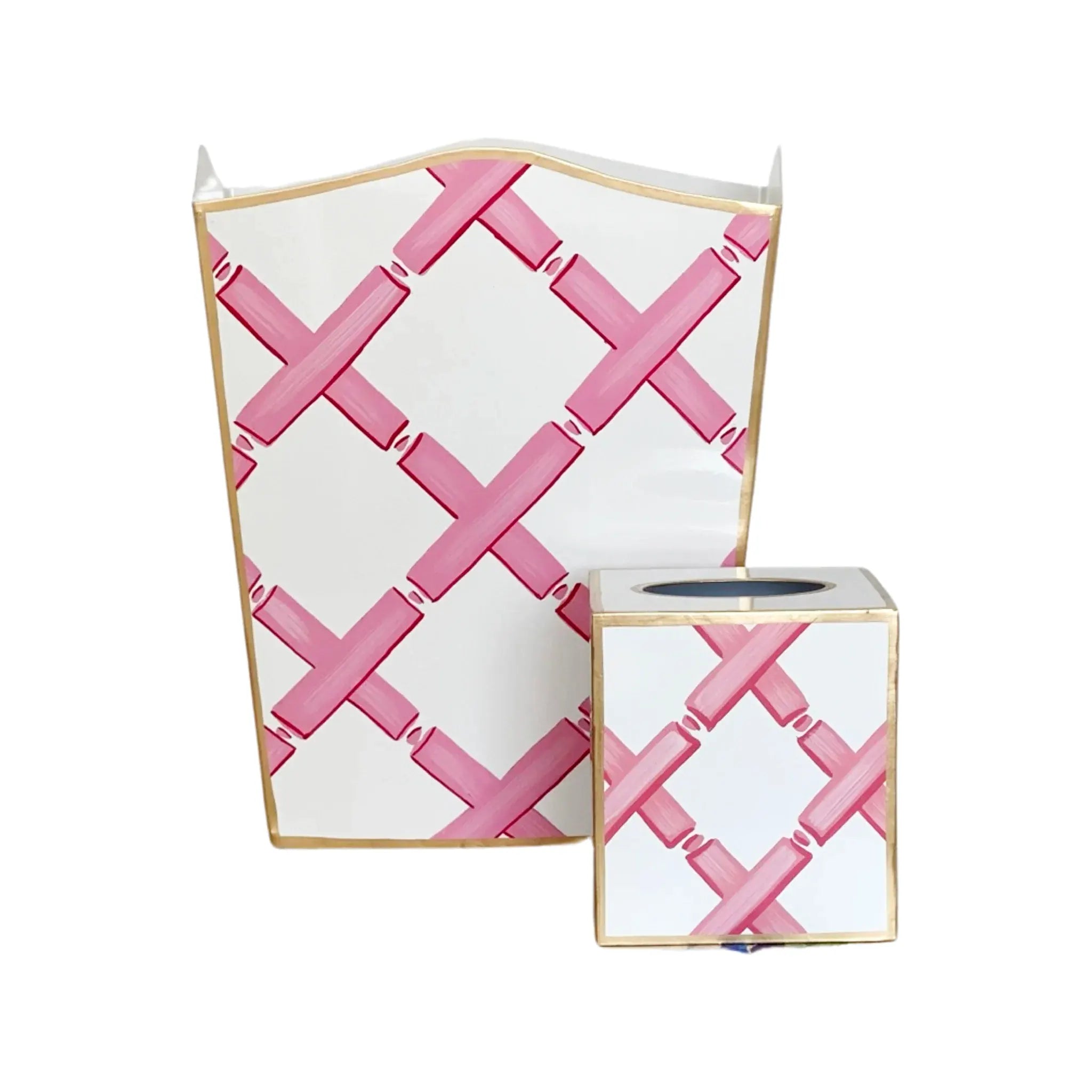 Pink Lattice Wastebasket, Tissue Box