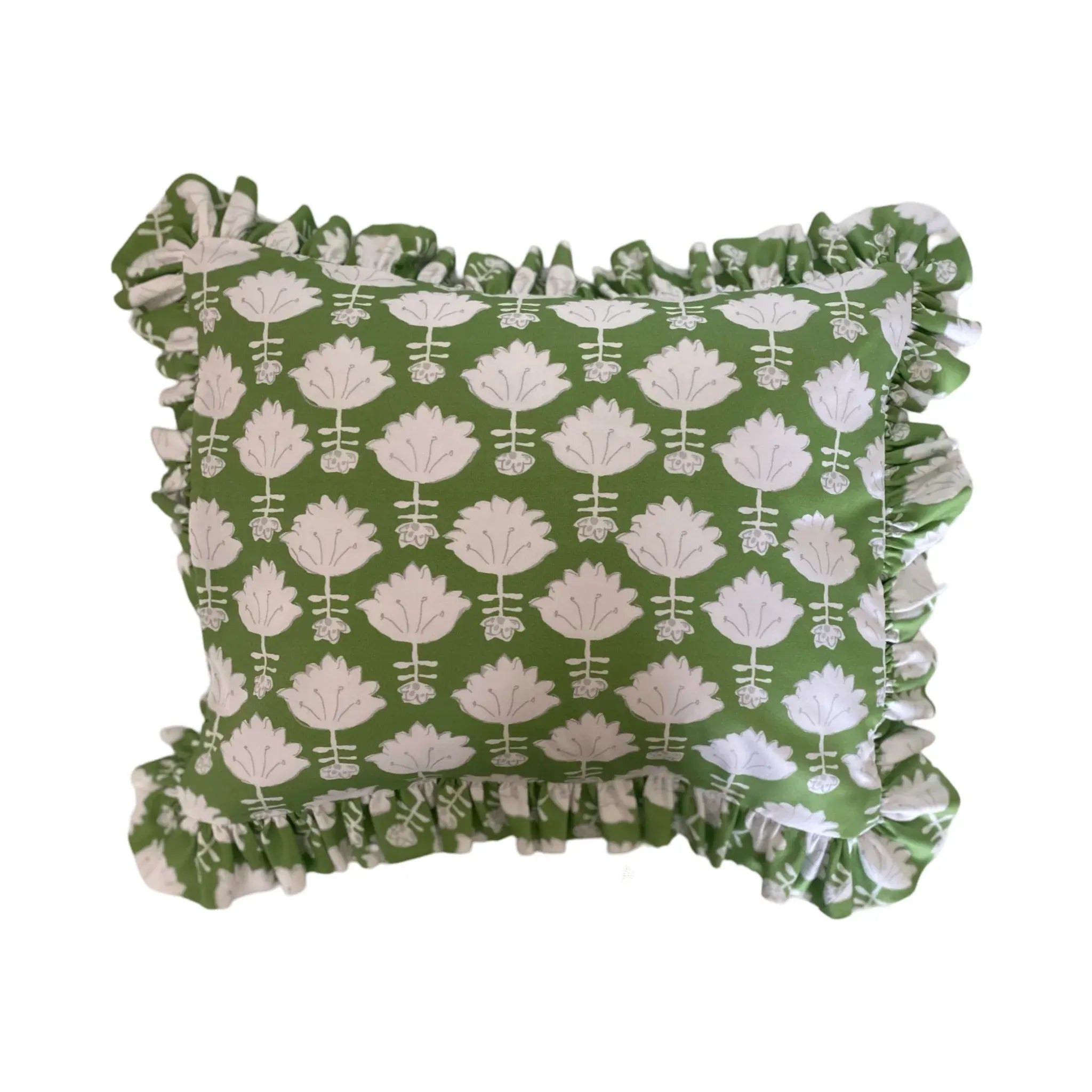 Lotus in Green Pillow with Ruffles