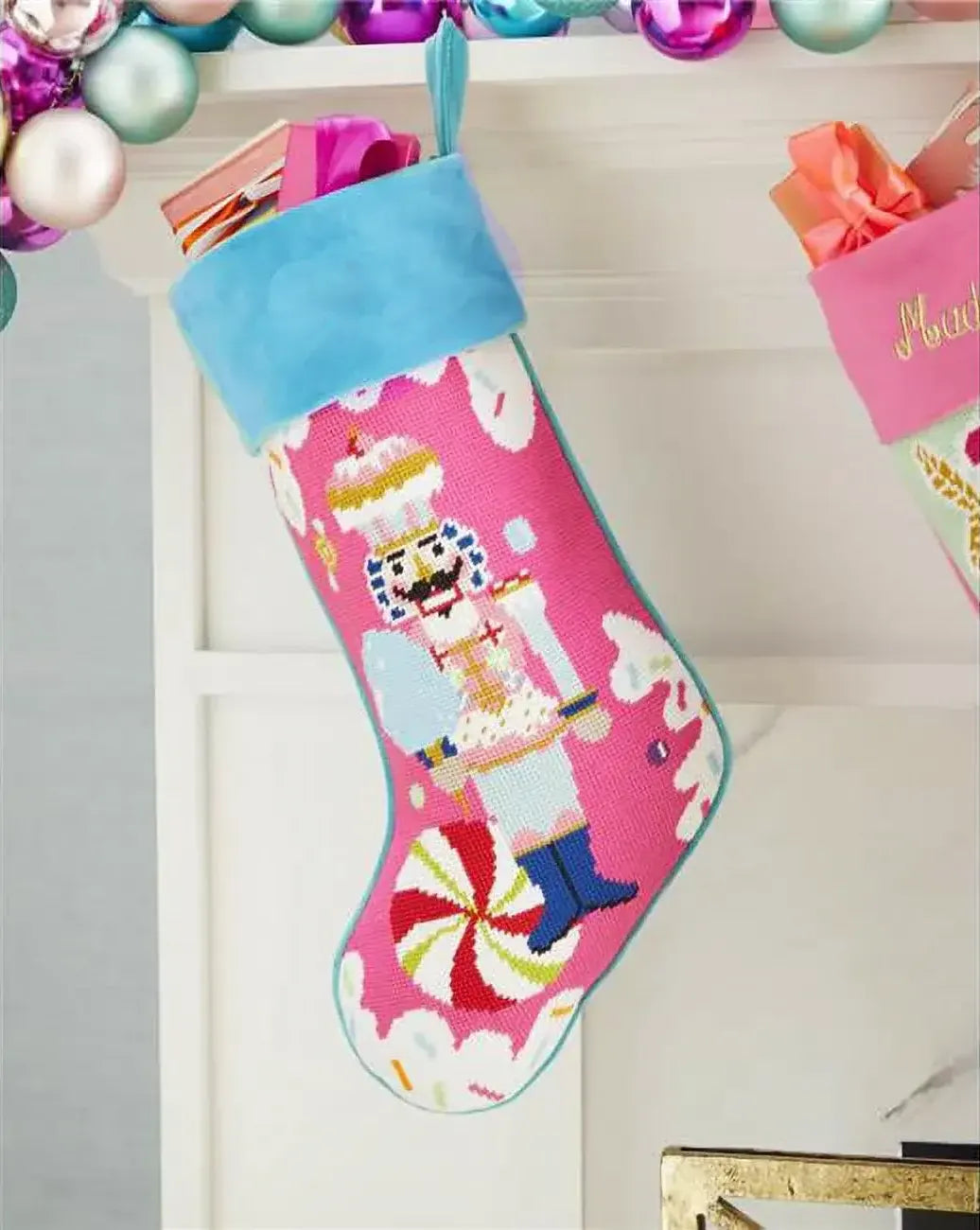 Colonel Cupcake Embroidered Needlepoint Stocking