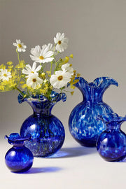 Hibiscus Glass Cobalt Tortoiseshell Large Fluted Vase