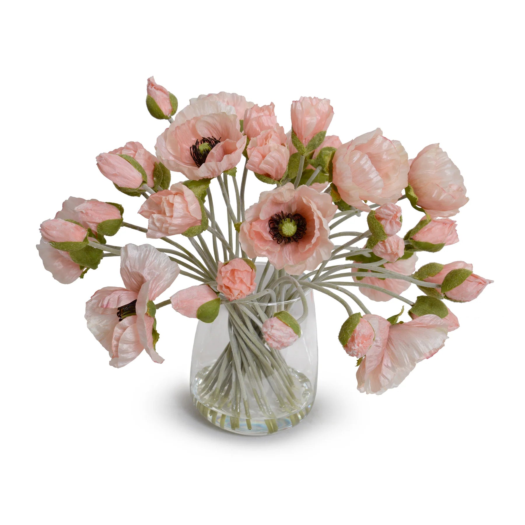 Faux Poppy Bouquet in Glass Vase - Pink