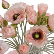 Faux Poppy Bouquet in Glass Vase - Pink