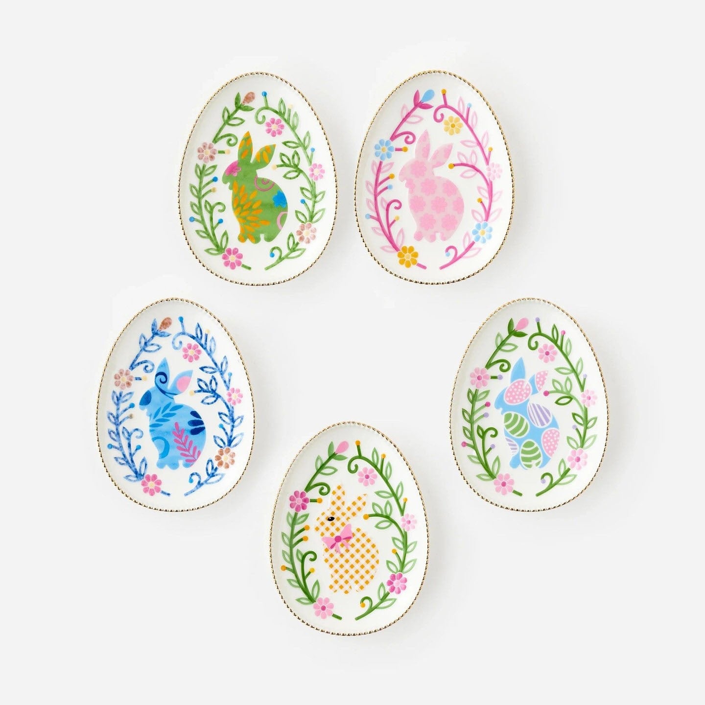 Porcelain Bunny Egg Dish, Set of 5 Asst