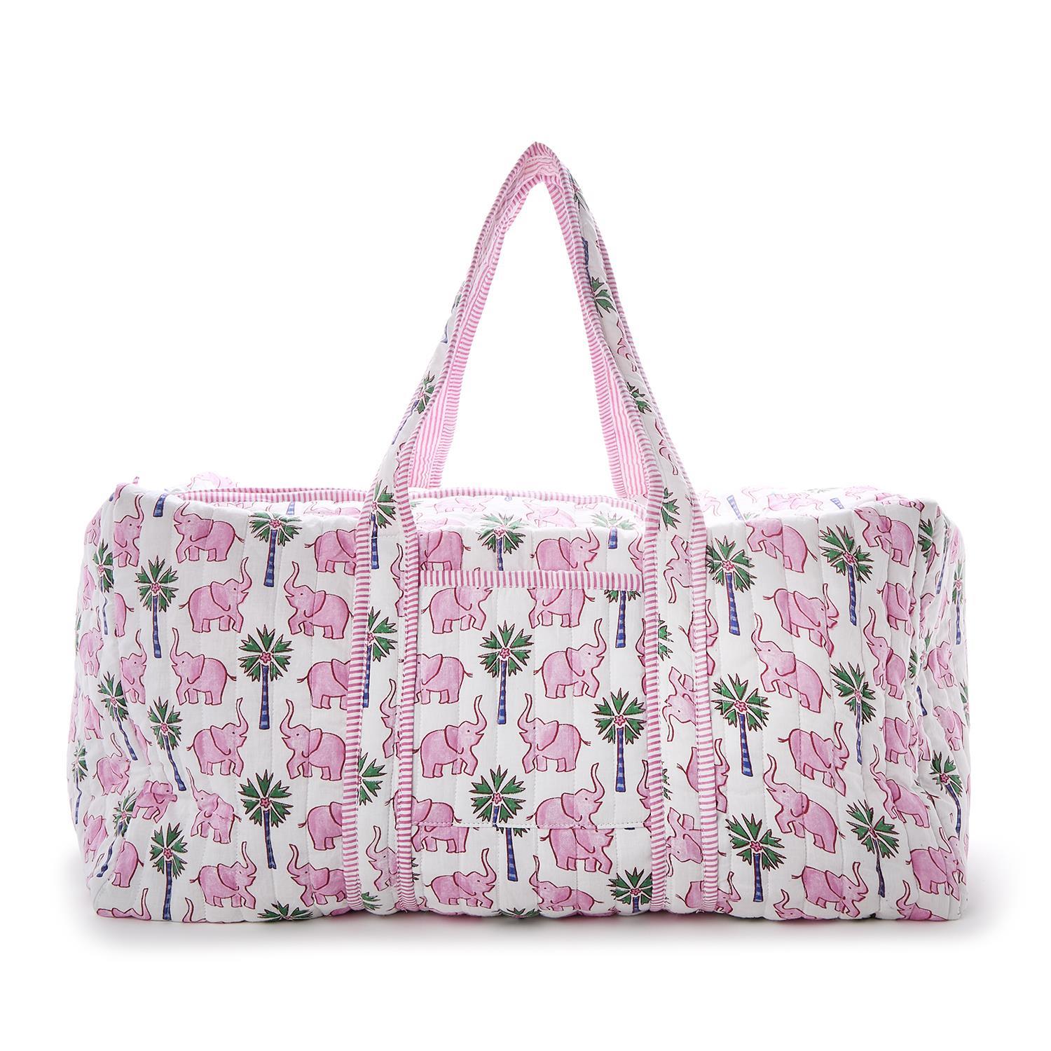 Lucky Elephant Printed Cotton Quilted Weekender Bag